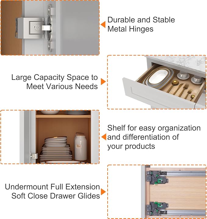 LOVMOR Kitchen Base Cabinets, Sideboard Storage Cabinet, Entryway Cabinet with 2-Drawers & Adjustable Shelf, 42" W X 24" D X 34-1/2"H (Light Gray)