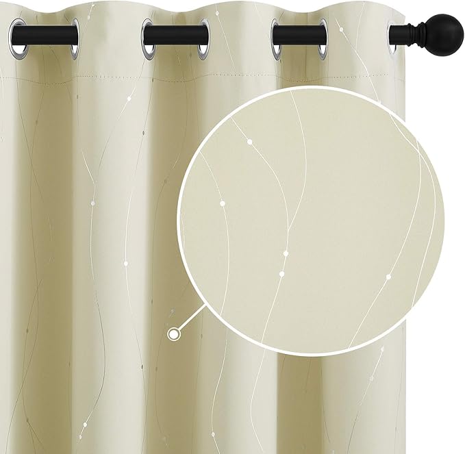 NICETOWN Bedroom Room Darkening Curtains - Triple Weave Microfiber Grommet Top Thermal Insulated Solid Room Darkening Panels/Drapes for Kid's Room (Beige, 1 Pair, 52 inches by 95 Inch)