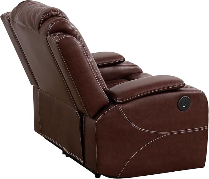 Power Recliner Sofa Set for Living Room, Leather Reclining Sofa Sets with Storage Console, Living Room Furniture Sets with LED Lights(Loveseat and Chair,Wine)