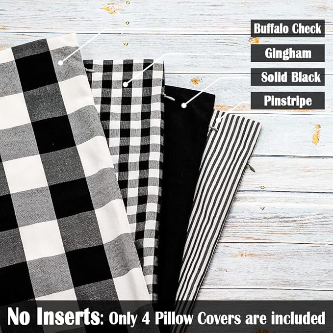 CARRIE HOME Black and White Buffalo Plaid Outdoor Throw Pillow Covers 18x18 Set of 4 Buffalo Check Farmhouse Decor for Couch Room and Front Porch