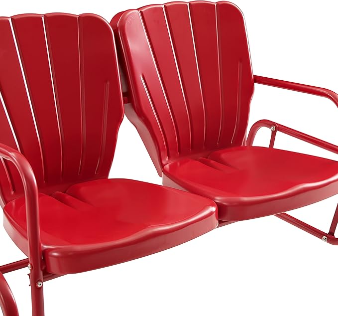Crosley Furniture Ridgeland 4-Piece Retro Metal Outdoor Loveseat Glider Patio Furniture Set for Porch, Deck, Bright Red Gloss