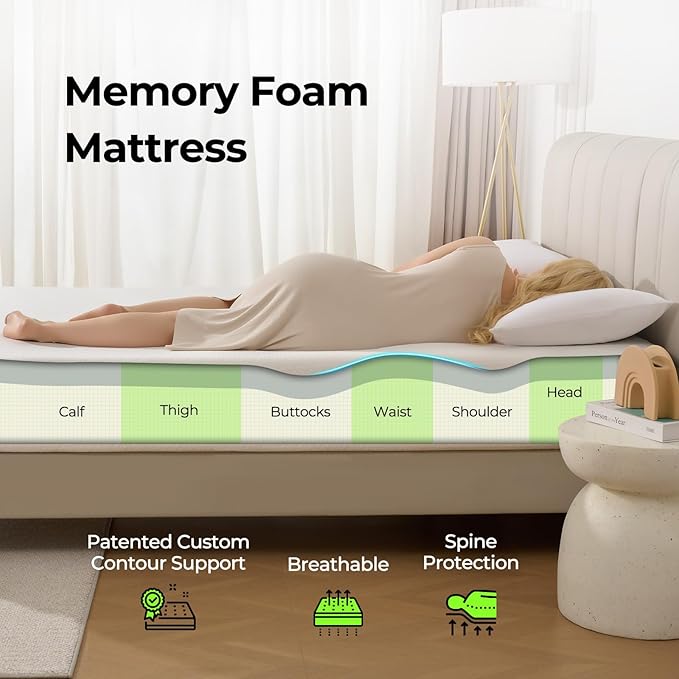 Rolanstar 10 Inch Queen Mattress Gel Memory for Cool Sleep & Pressure Relief, Medium Firm Feel, CertiPUR-US Certified, Mattress in a Box, White