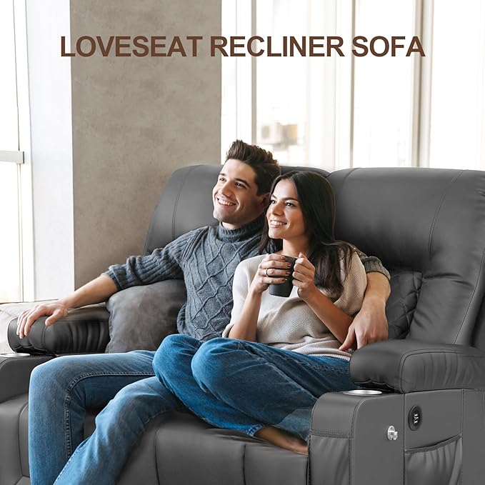 FURNIMAT Loveseat Recliner Sofa Set with 2+1+1 Pieces in Living Room, 2 Seater Reclining Loveseat Leather, 2 Recliner Chairs with 360 Degree Swivel Single Sofa Seat