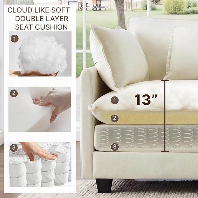 KISLOT 74.4" Oversized Modular Sectional Sofa with Storage Console,Loveseat Cloud Couch with Deep Seat & Thick Cushions, Multi Functional Console with USB and 2 Cup Holder,Sofa Set for Living Room | Wood Frame