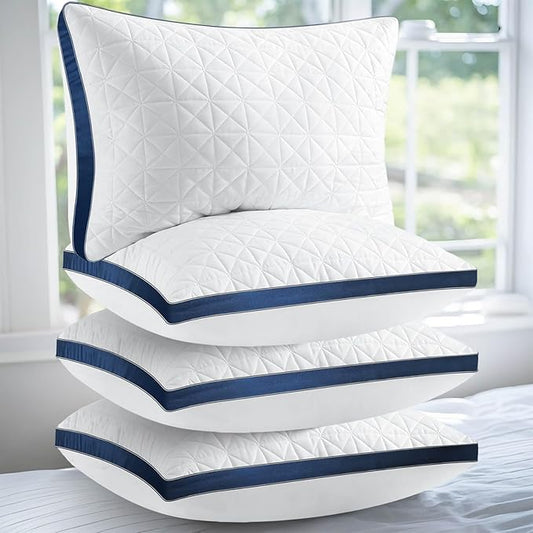 Pillows Queen Size Set of 4, Queen Pillows 4 Pack, Cooling Hotel Luxury Pillow for Bed Sleeping, Supportive Breathable Down Alternative Gusseted Pillow for Side Stomach or Back Sleepers