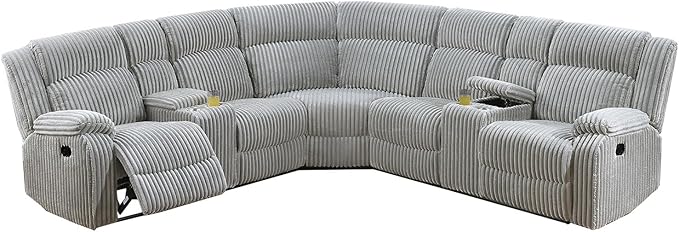 Oversized L-Shaped Power Reclining Sectional Sofa Motion Recliner Couch ,Corduroy Upholstered Symmetrical Recliner Sofa&Couch W/2 Console Storage, Cupholders, USB Ports for Home Theater Living Room