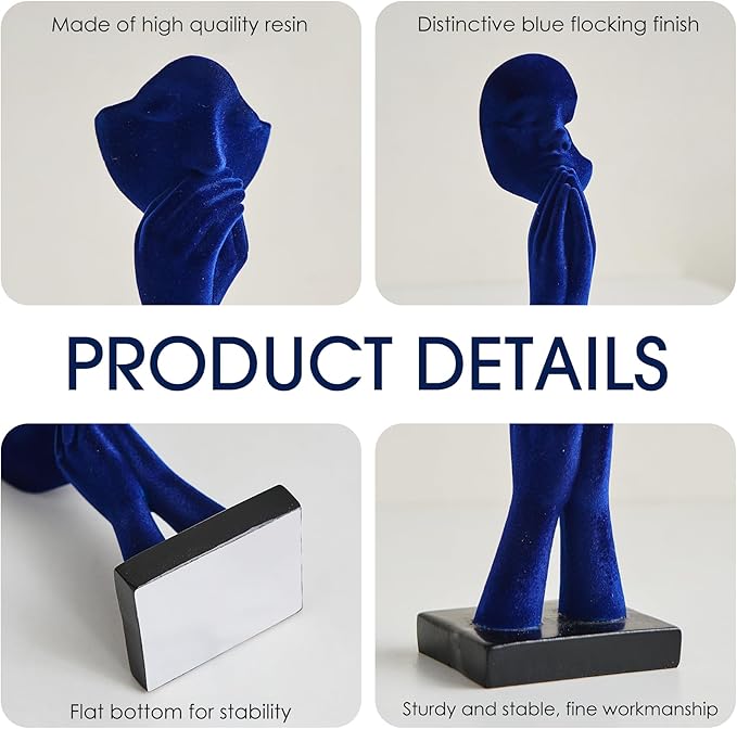 3 Pcs Navy Blue Decor Prayer Statues for Living Room Decor, Flocked Prayer of Peace Figurines Shelf Decor Accents, Abstract Sculptures for Bedroom Bookshelf Coffee Table Decor, Gifts for Women