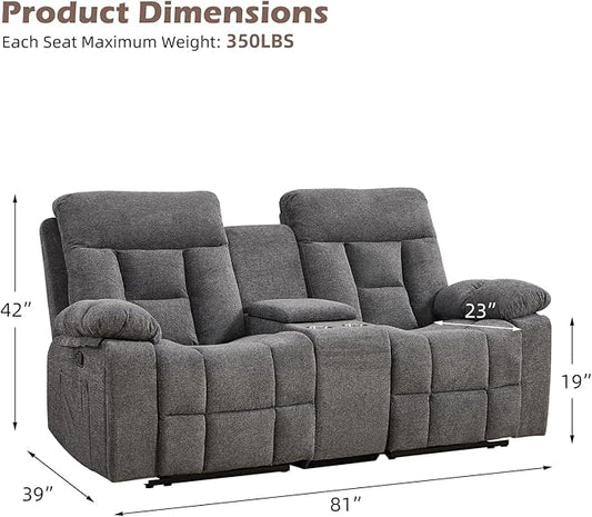 CANMOV Loveseat Recliner, Manual Recliner Sofa Chair for Living Room, Reclining Sofa with Storage Console,Hidden Cup Holders, 2 Seat, Grey