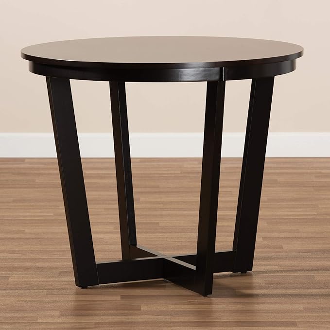 Baxton Studio Alayna Modern and Contemporary Dark Brown Finished 35-Inch-Wide Round Wood Dining Table