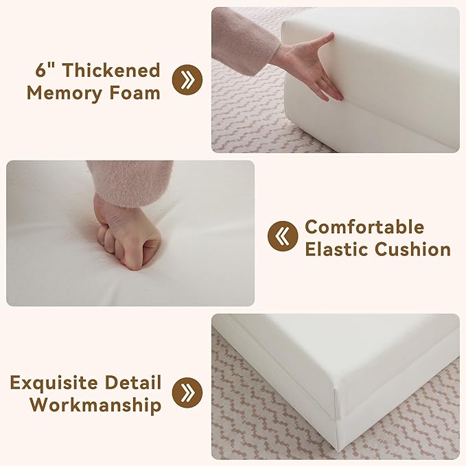 WUTUTUEE Folding Sofa Bed Convertible Floor Couch Foldable Chair Bed with Pillow，Linen Sleeper Chair Futon,Foldable Memory Foam Mattress for Bedroom/Living Room/Dorm/Office (Beige, Standard)