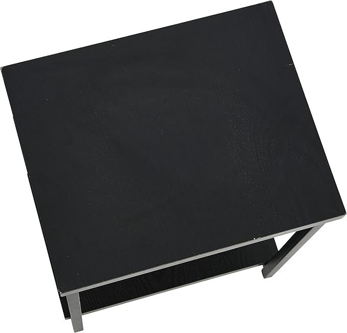 Household Essentials Jamestown Rectangular Side End Table with Storage Shelves Black Oak Wood Grain and Black Metal