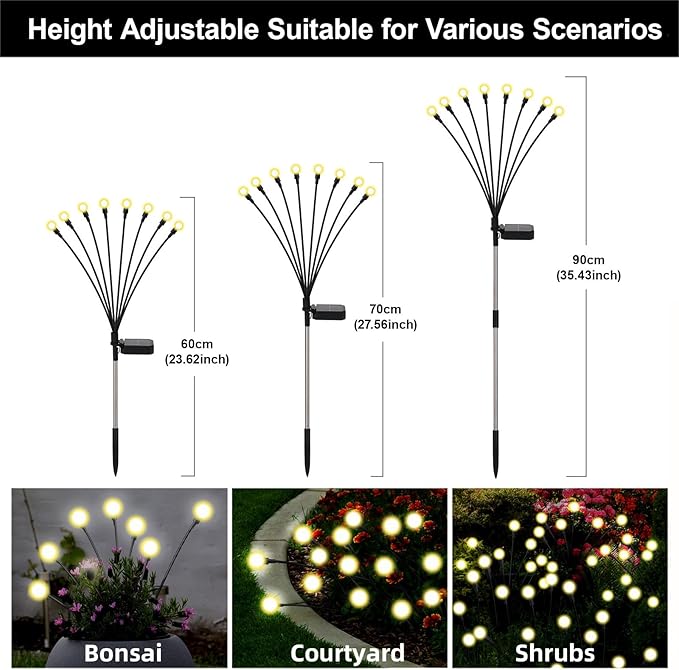 Swaying Solar Firefly Lights Outdoor, 8 Modes 800mAh Firefly Swaying Solar Garden Lights Waterproof for Outside Yard Patio Pathway Christmas Garden Decor Warm White(8 Pack)