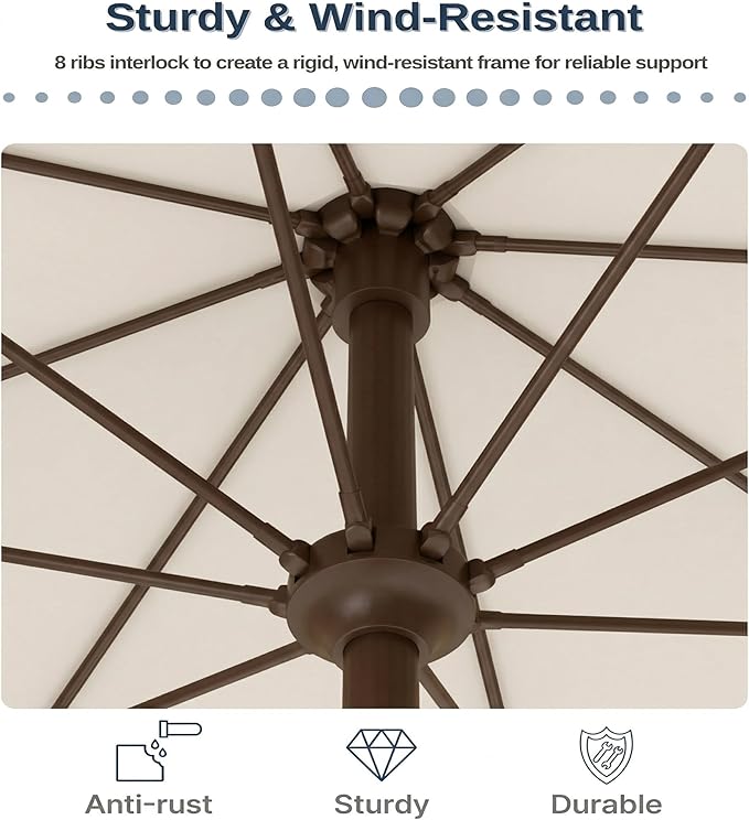 PatioKingdom 10FT Patio Umbrella with Push Button Tilt and Crank, Outdoor Market Umbrella with 8 Fiberglass Ribs, UV Protection Table Umbrella for Pool,Backyard,Garden,Deck