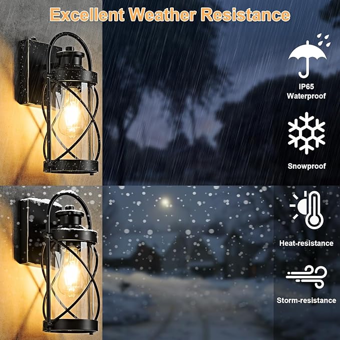 OKELI Dusk to Dawn Outdoor Wall Lights Fixtures, Waterproof Exterior Lighting Fixtures with Photocell Sensor,Vintage Black-Bronze Metal Cage Lantern Outside Lights for Porch Patio House Garage