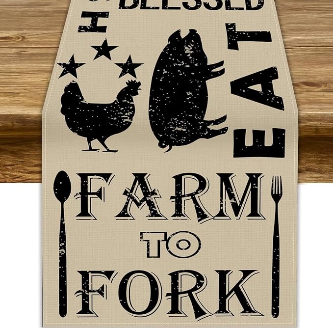 Western Rural Farm Table Runner Retro Table Decor Cattle Chicken Pig Kitchen Dining Table Decoration for Living Room Holiday Outdoor Home Party 13x36in