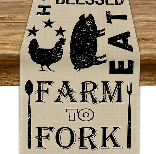 Western Rural Farm Table Runner Retro Table Decor Cattle Chicken Pig Kitchen Dining Table Decoration for Living Room Holiday Outdoor Home Party 13x60in