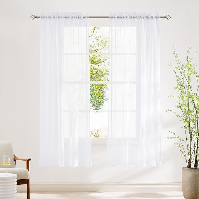 NICETOWN White Sheer 72 inch Curtains for Nursery, Rod Pocket Soft Lightweight Drapes Voile Sheer Air & Breathable Window Treatments for Bedroom, W42 x L72, 2 Panels