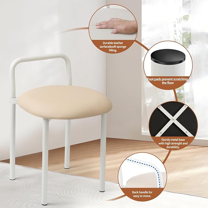 Vanity Chair, Makeup Vanity Stool with Cushion for Small Spaces,Upholstered Dressing Stool for Women, Comfortable Ottoman for Living Room, Boudoir,Bedroom,Bathroom,Entryway(Brown)