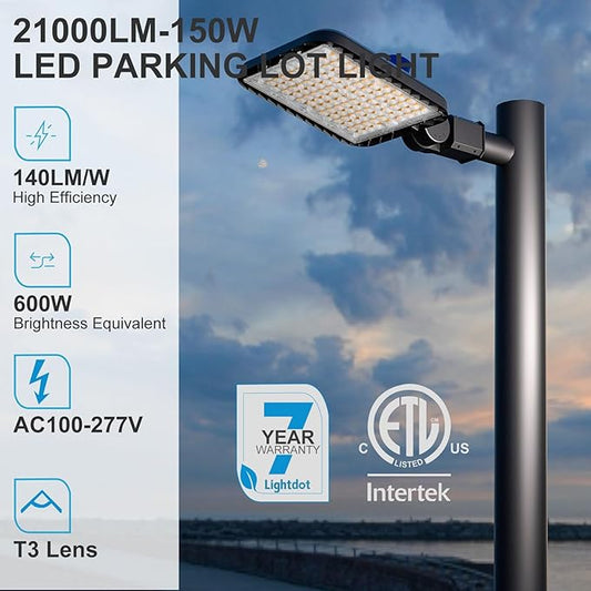 Lightdot ETL 150W LED Parking Lot Lights Outdoor Pole Mount (21000lm Eqv 600W HPS) 5000K IP65 Outdoor LED Parking Lights with Smart Photocell for Parking Lot,Yard,Driveway-2Pack 7Yrs Warranty