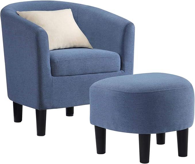 Convenience Concepts Take a Seat Churchill Accent Chair with Ottoman, Blue Fabric
