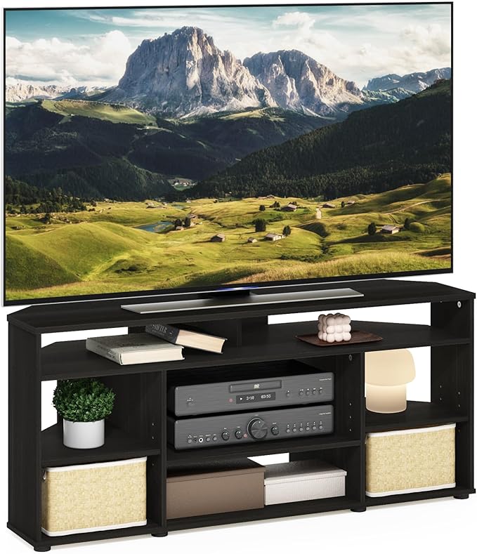 Furinno Jensen TV Stand, Corner Entertainment Center, TV Console for TV up to 55 Inch, for Living Room, Bedroom, Espresso