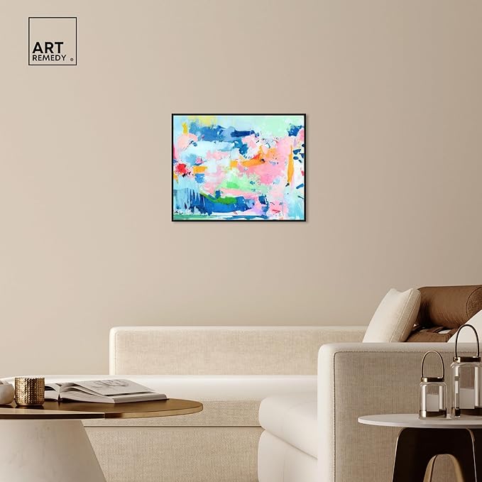 Art Remedy Peaceful Haven Canvas Bright Colorful Abstract Wall Art, Black Frame, 30" x 24"