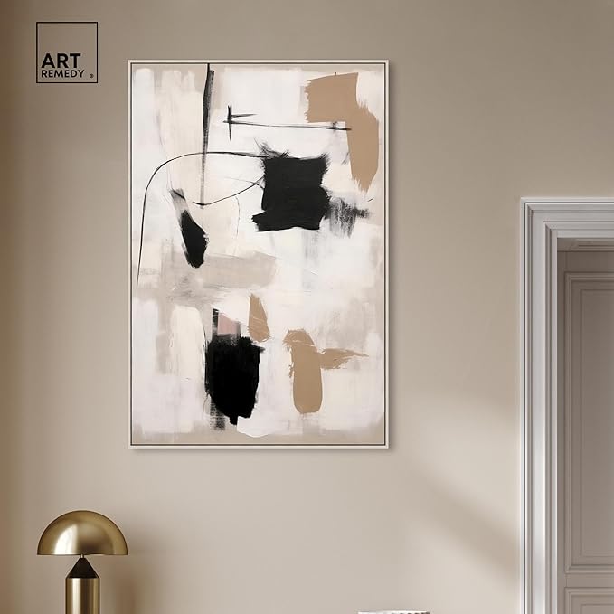 Art Remedy Strings in Abstraction Canvas Muted Abstract Wall Art, Silver Frame, 30" x 45"