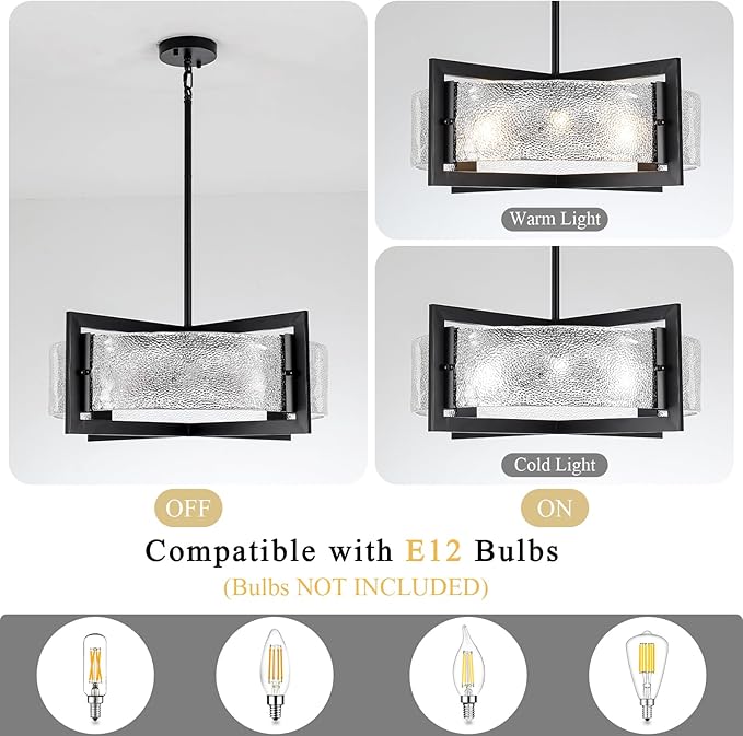 ALISADABOY Black Chandeliers for Dining Room Modern 23.62’’ Inch Large Chandeliers with Glass Shade Farmhouse 6 Light Drum Chandelier Light Fixture for Kitchen Island Hallway Entryway Living Room