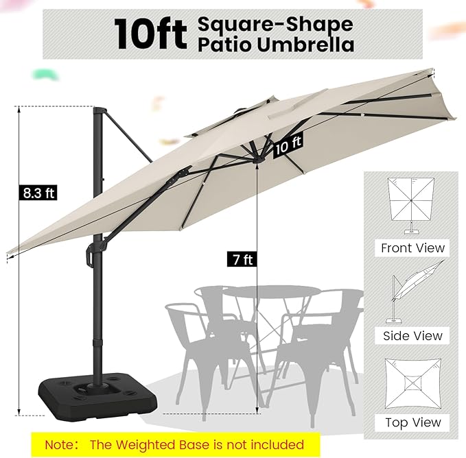 Hoteel 10ft Patio Umbrella Heavy Duty Aluminum Windproof & Shade Provision Outdoor Cantilever Double Top Offset Large Umbrella Height Adjustable with 360°Rotation for Patio Pool Deck Gazebo, Beige