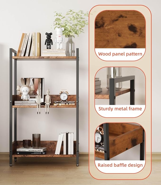 Bookshelf Bookcase with Storage Cabinet, 3-Tier Modern Corner Bookshelves, Narrow Wood Book Rack, Mini Floor Standing Book Organizer for Kid Room, Bedroom, Living Room, Home Office, CD/DVD