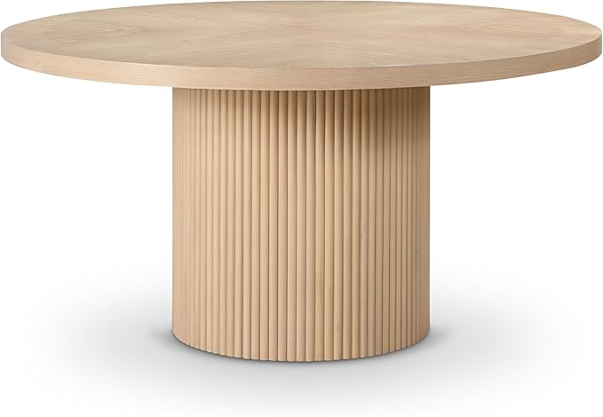 Meridian Furniture 730Oak-T Belinda Collection Modern | Contemporary Dining Table with Solid Wood Base, Natural Finish Oak Wood Veneer, Round Top, Fluted Base, 60" W x 60" D x 30" H, Natural