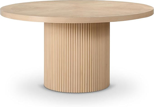 Meridian Furniture 730Oak-T Belinda Collection Modern | Contemporary Dining Table with Solid Wood Base, Natural Finish Oak Wood Veneer, Round Top, Fluted Base, 60" W x 60" D x 30" H, Natural