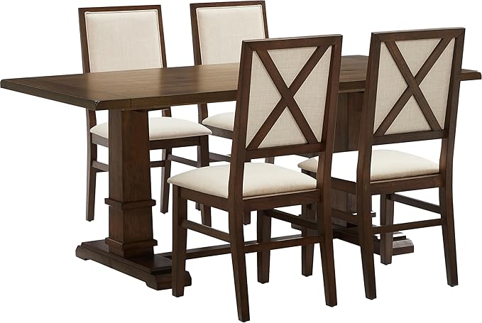Crosley Furniture Joanna 5-Piece Modern Farmhouse Dining Table Set for 4 with Upholstered Chairs, Dark Oak/Creme