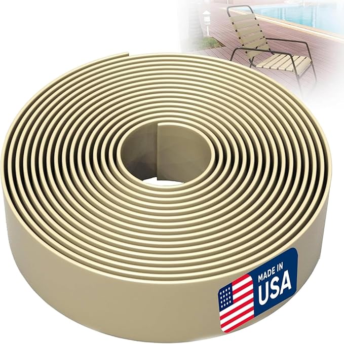 Driftwood 1.5" Wide 20' Length Chair Vinyl Strap Strapping for Patio Lawn Garden Outdoor Furniture Matte Finish Color