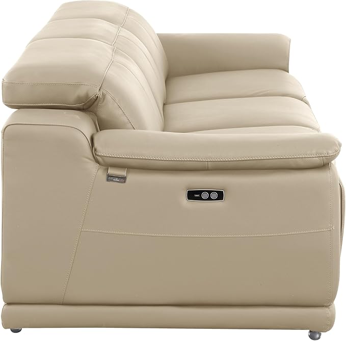 BlackJack Furniture Venice Top Grain Italian Leather Power Recline 3 Piece Sofa - 107" Theater Seating Modern Couch for Living Room Apartment Lounge Home with Adjustable Headrests & USB Port, Beige