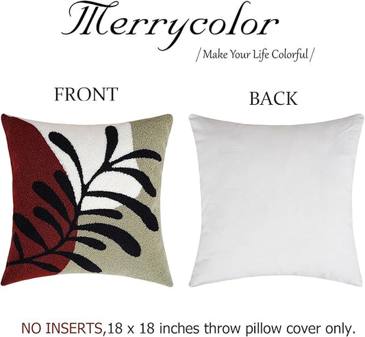Merrycolor Boho Decorative Throw Pillow Covers 18x18 Tufted Green Decorative Pillows Covers Leaf Mid Century Modern Throw Pillows for Bed Couch Sofa Living Room 1PC （Green and Red ）