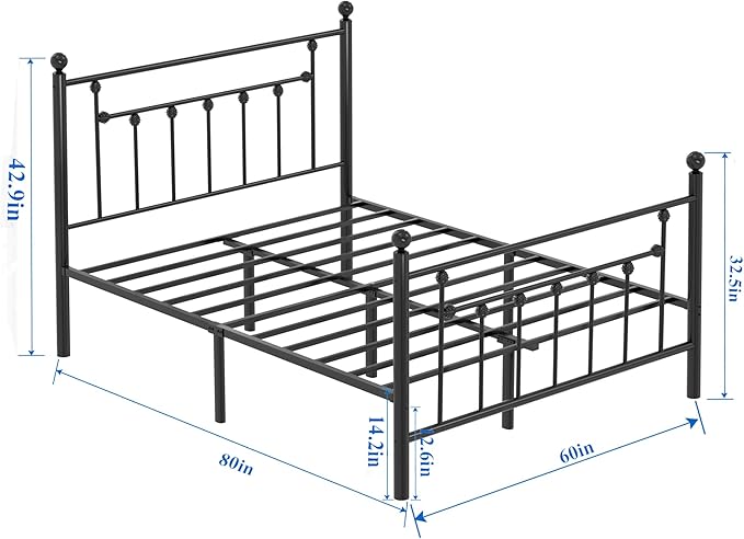 VECELO Queen Size Metal Platform Bed Frame with Headboard,No Box Spring Needed/Mattress Fundation/Victorian Vintage Style