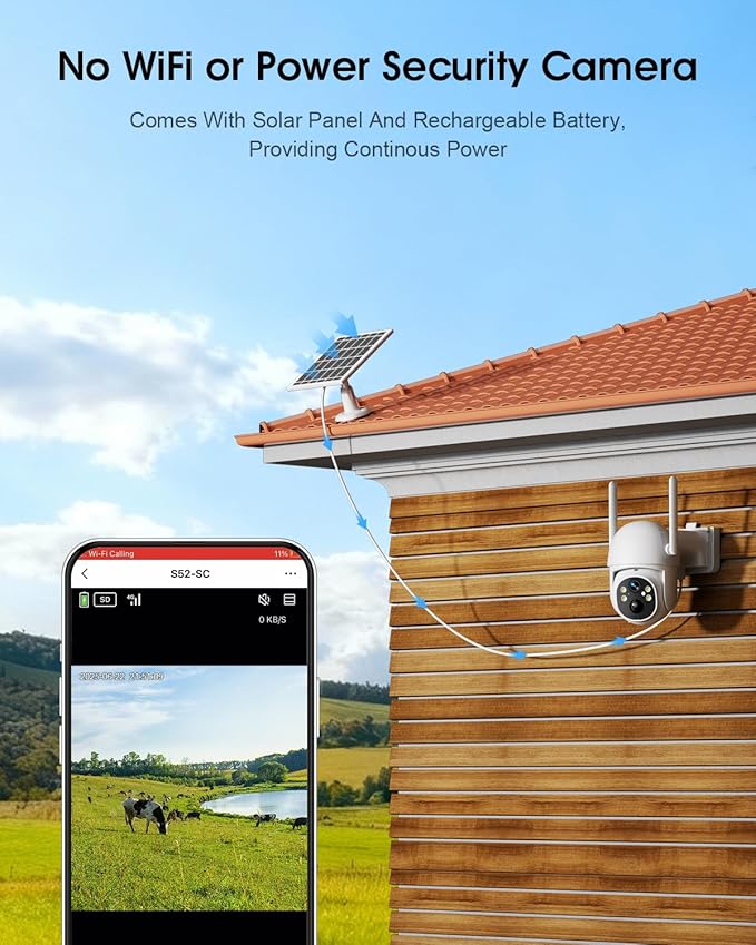 SANSCO No WiFi Cellular Security Camera, Built-in 4G LTE SIM Card & Lifetime Free Unlimited Data, 64G TF Card, 2K Color Night Vision, 360° Live View, Real-time Alerts, Solar Powered Wireless Outdoor