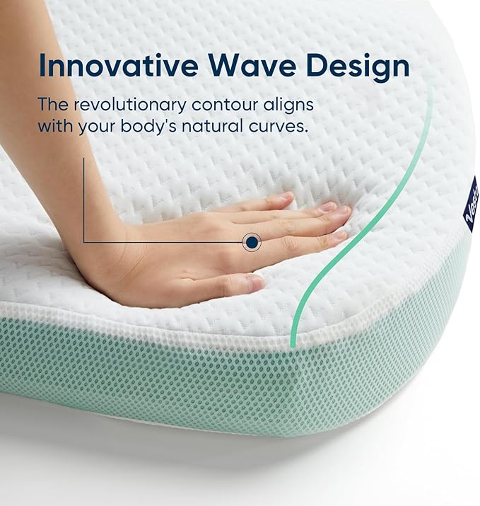 Vesta MintZen Silicone Foam Pillow, Wave Shape for Shoulder & Neck Support, Ideal for Back, Stomach, and Combo Sleepers, Washable Cooling Cover, Medium Profile (3-3.5" Height)