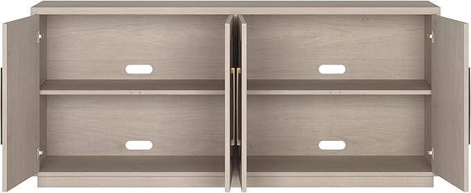 Henn&Hart 68" Sideboard Buffet Cabinet, Modern Credenza with 4 Panel Doors, Adjustable Shelves, and Cable Management Cut-Outs for Dining Room, Kitchen, Living Room or Entryway, Beech White