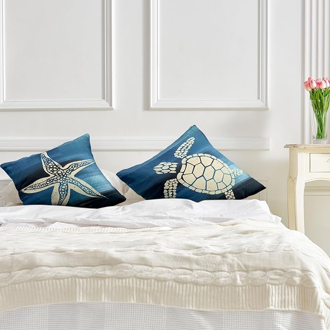 2 Pack Summer Star Vintage Starfish Throw Pillow Covers 20x20 Nautical Coastal Cushion Cover Home Bed Room Decor Home Decorative Room Decor Summer Vacation Beachy