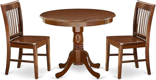 East West Furniture ANNO3-MAH-W 3 Piece Dining Room Table Set Contains a Round Kitchen Table with Pedestal and 2 Dining Chairs, 36x36 Inch, Mahogany
