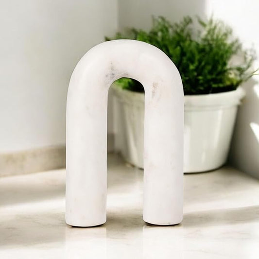 White Marble Arch Decorative Object – Rounded Horseshoe Sculpture Modern Home Decor – Contemporary Shelf & Coffee Table Decor for Office & Living Room – 5" x 8"