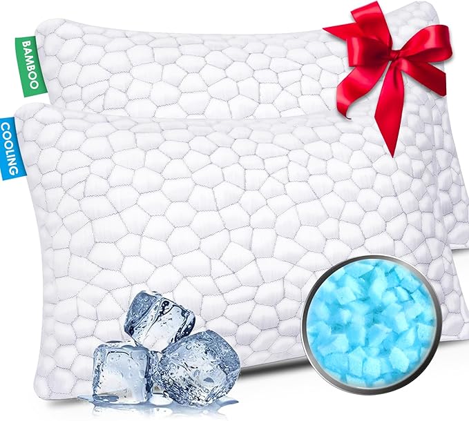 Cooling Pillow King Size Set of 2, CertiPUR-US Shredded Memory Foam Pillows, Cool Bed Pillows for Hot Sleepers Sleeping, Adjustable Firm Pillow for Side,Back,Stomach Sleepers,Sleep Gift for Mom