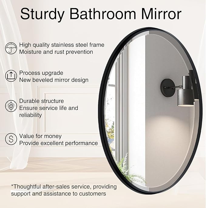 POZINO Matte Black Oval Beveled Mirror, 20"x28" Bathroom Mirror for Over Sink, Modern Rounded Vanity Wall Mirrors for Bedroom Living Room Entryway Fireplace, Wall Mount Hangs Horizontal Or Vertical