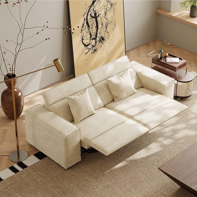 85" Power Sofa,Modular Sectional Couches for Living Room, Modern Large Reclining Loveseat, Comfy Velvet Cloud Couch with Deep Seat, Pet Friendly, Free Combination for Home(Beige)