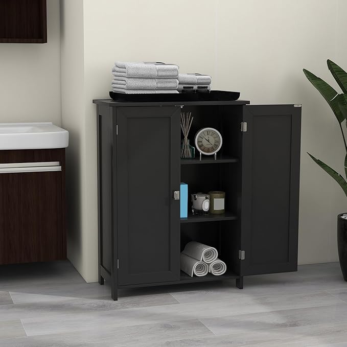 TaoHFE Bathroom Floor Cabinet, Storage Cabinet with Doors & Shelves Stylish & Functional, Bathroom Storage Cabinet. Small Bathroom Storage Cabinet Perfect for Bathroom, Living Room, Entryway, Black