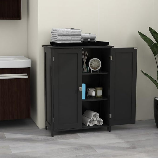 TaoHFE Bathroom Floor Cabinet, Storage Cabinet with Doors & Shelves Stylish & Functional, Bathroom Storage Cabinet. Small Bathroom Storage Cabinet Perfect for Bathroom, Living Room, Entryway, Black