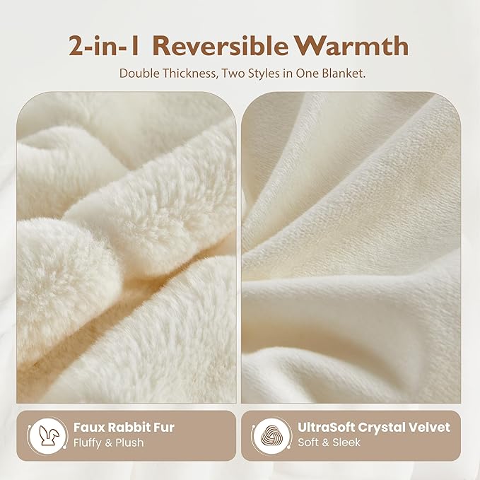 ALPHA HOME Luxury Faux Rabbit Fur Throw Blanket for Couch Bed, Cozy Gifts for Women Christmas, Ideal for Home Decor and Chilly Nights