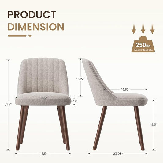Upholstered Dining Chairs Set of 2, Modern Fabric Kitchen Chairs with Back, Wood Legs for Kitchen Dining Room Restaurant, Camel